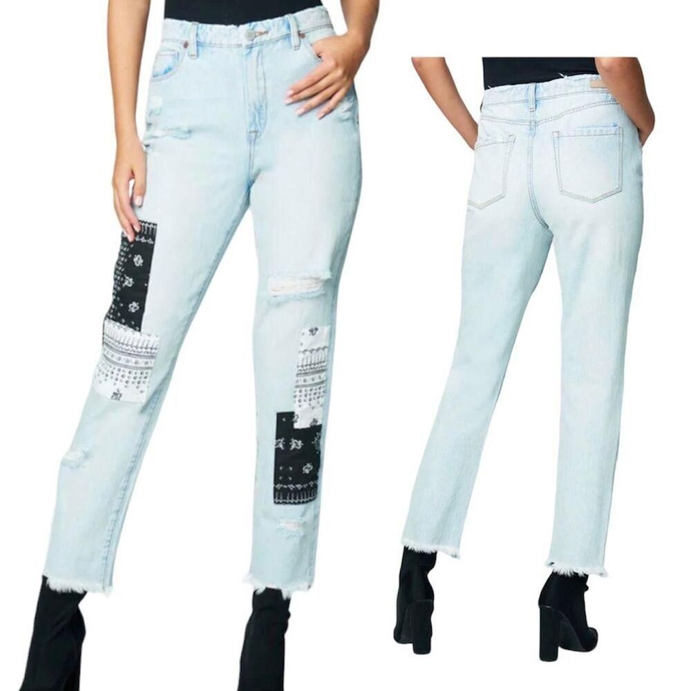 NWT Blank NYC Women 32 The Madison Crop Distressed High Rise Patched Denim Jeans
